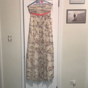Ted Baker Bird Printed Coral Ribbon Gown